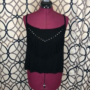 Black fringe tank top with studs